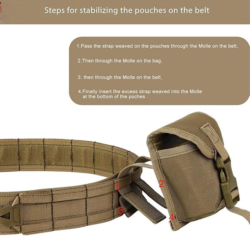 PIKEON Tactical Belt Battle Law Enforcement Molle Airsoft Duty Belt Quick-Release with Pouches 8 in 1 (Tan) - Image 3
